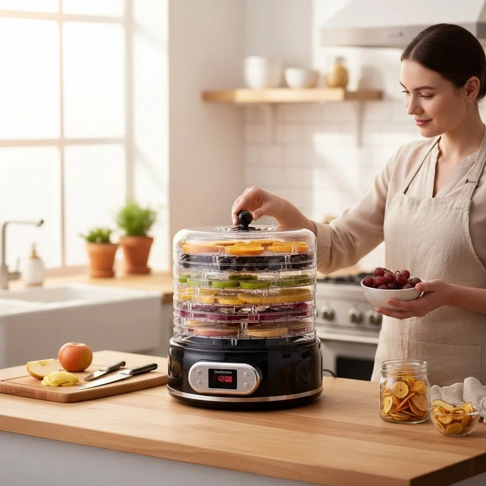 Elechomes Food Dehydrator UH0401 6-Tray Black New Digital Timer 400W